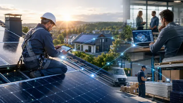 Solarinstallation und digitale Vernetzung am Morgen