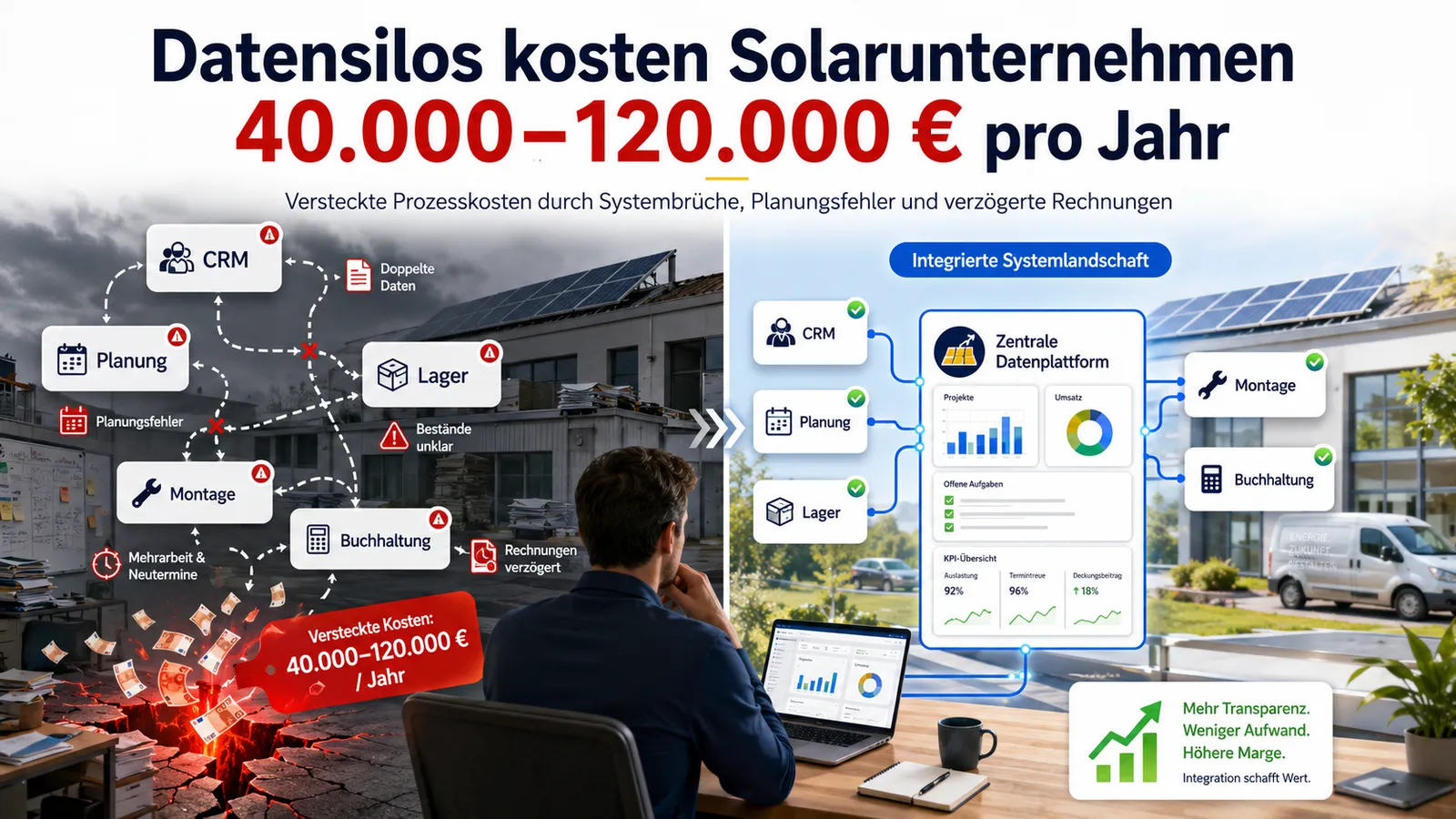 Datensilos kosten Solarunternehmen zwischen 40000 und 120000 Euro pro Jahr